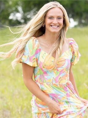 Skies are Blue Bright Tropical Dress